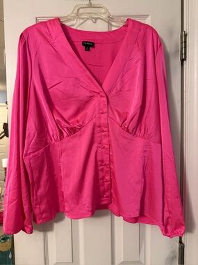 torrid Bright Hot Pink V-Neck Button Front Blouse